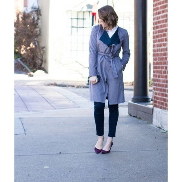 Belle Badgley Mischa Jojo Faux Suede Gray Duster Jacket - Picture 1 of 10